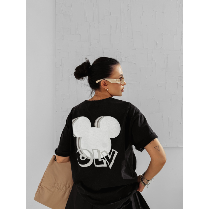 BLUZKA T-SHIRT DAMSKI OVERSIZE MYSZKA MIKI OLAVOGA BESCO BLACK