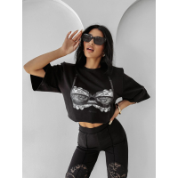 BLUZKA T-SHIRT DAMSKI OVERSIZE OLAVOGA PRINT BRA BLACK