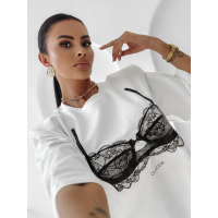 BLUZKA T-SHIRT DAMSKI OVERSIZE OLAVOGA PRINT BRA ECRU
