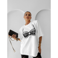 BLUZKA T-SHIRT DAMSKI OVERSIZE OLAVOGA PRINT BRA ECRU