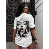 BLUZKA T-SHIRT DAMSKI OVERSIZE OLAVOGA PRINT KRYSZTAŁKI SIGAR ECRU