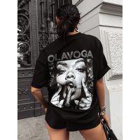 BLUZKA T-SHIRT DAMSKI OVERSIZE OLAVOGA PRINT KRYSZTAŁKI SIGAR BLACK