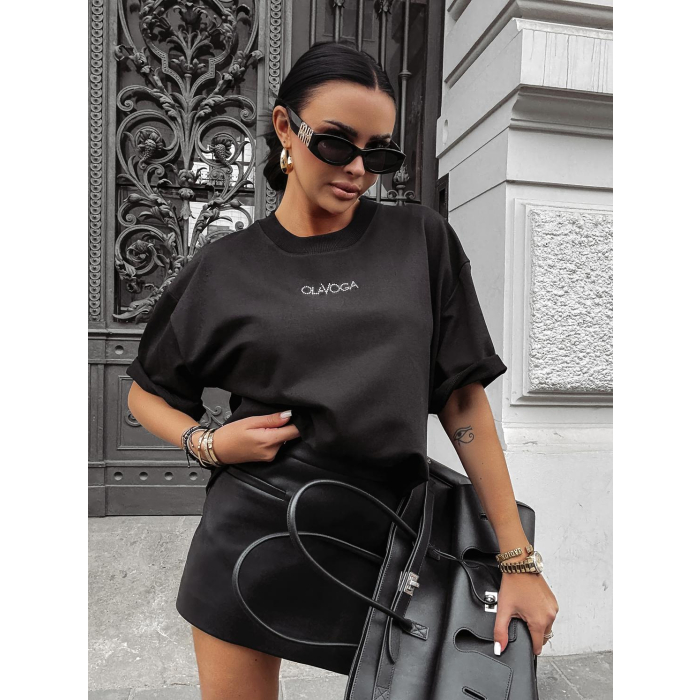 BLUZKA T-SHIRT DAMSKI OVERSIZE OLAVOGA PRINT KRYSZTAŁKI SIGAR BLACK