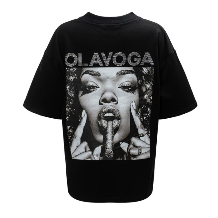 BLUZKA T-SHIRT DAMSKI OVERSIZE OLAVOGA PRINT KRYSZTAŁKI SIGAR BLACK