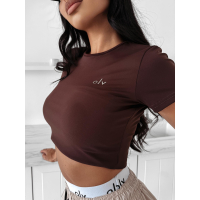 BLUZKA T-SHIRT DAMSKI SLIM FIT OLAVOGA BASIC MUSE DARK CHOCOLATE