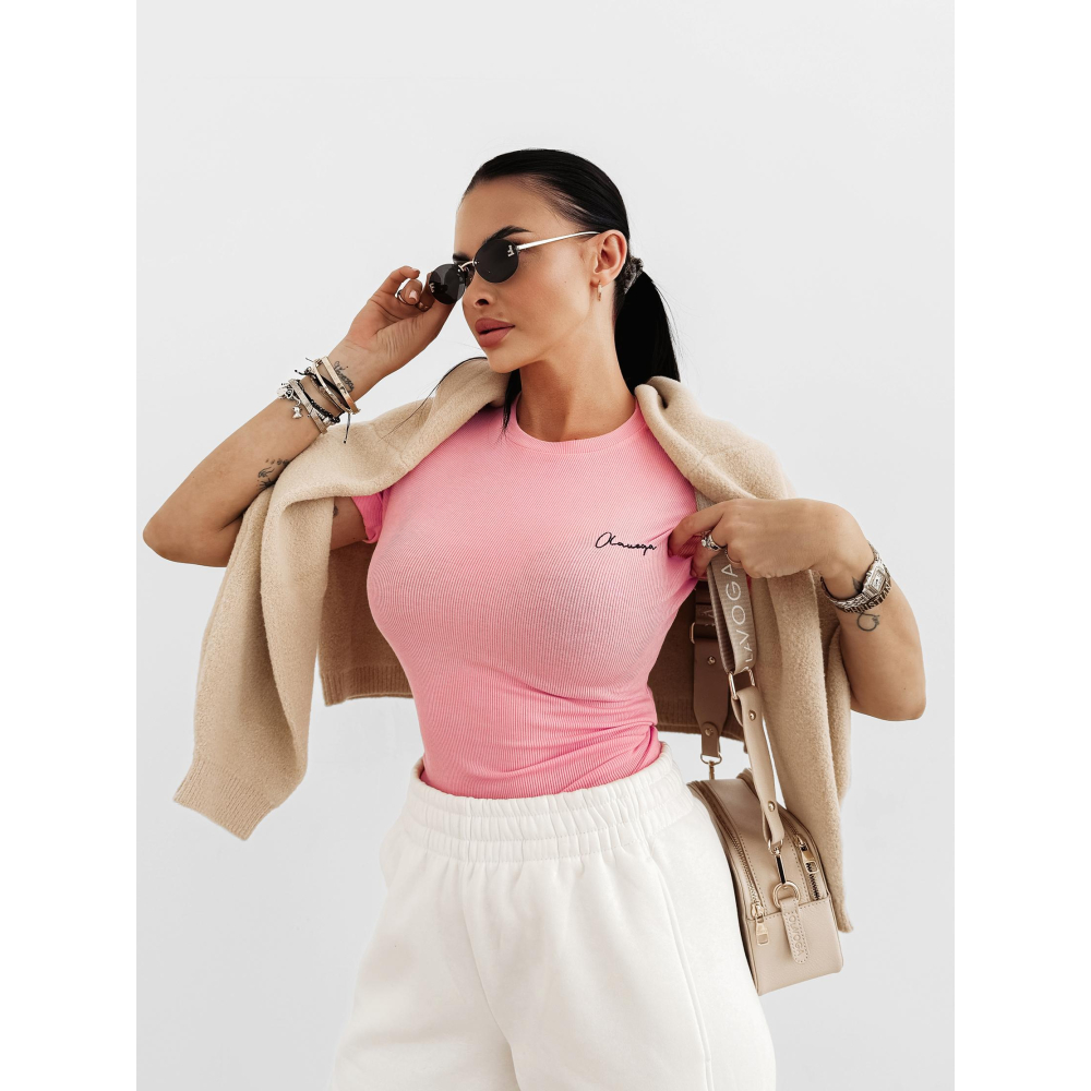 BLUZKA T-SHIRT DAMSKI SLIM FIT OLAVOGA FIOERY CORAL
