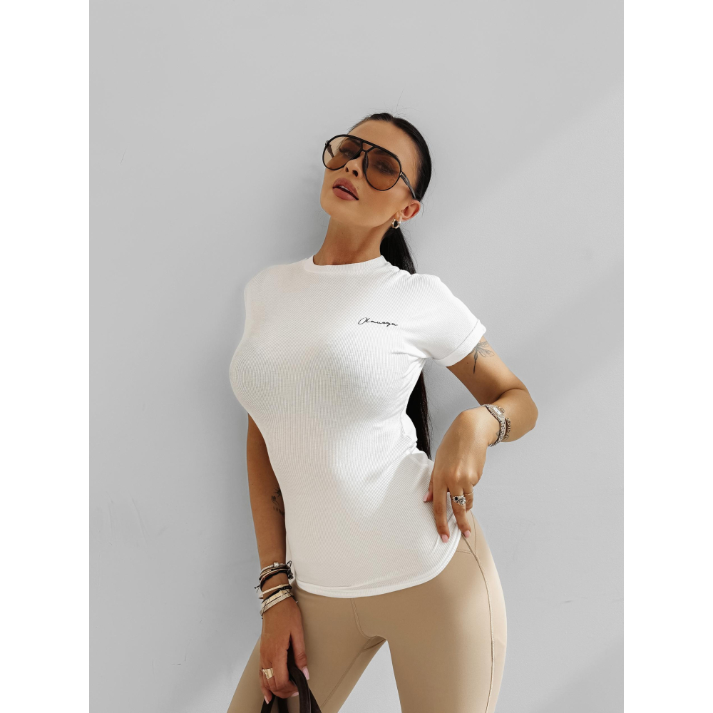 BLUZKA T-SHIRT DAMSKI SLIM FIT OLAVOGA FIOERY ECRU