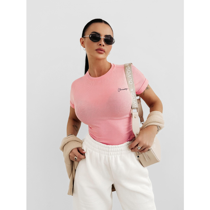 BLUZKA T-SHIRT DAMSKI SLIM FIT OLAVOGA FIOERY CORAL