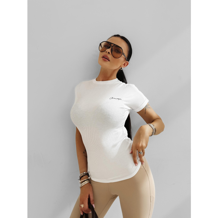 BLUZKA T-SHIRT DAMSKI SLIM FIT OLAVOGA FIOERY ECRU