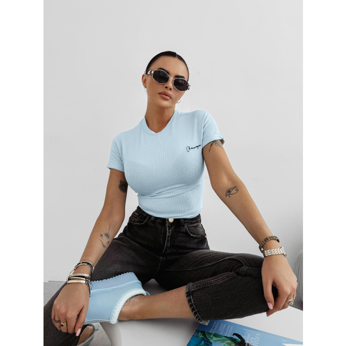 BLUZKA T-SHIRT DAMSKI SLIM FIT OLAVOGA FIOERY BLUE