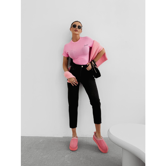 BLUZKA T-SHIRT DAMSKI SLIM FIT OLAVOGA FIOERY PINK
