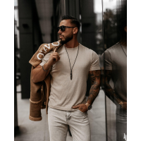 BLUZKA T-SHIRT MĘSKI SLIM OLAVOGA MEN BOVY BEIGE