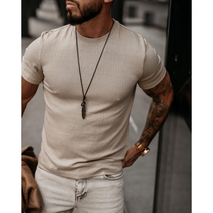 BLUZKA T-SHIRT MĘSKI SLIM OLAVOGA MEN BOVY BEIGE