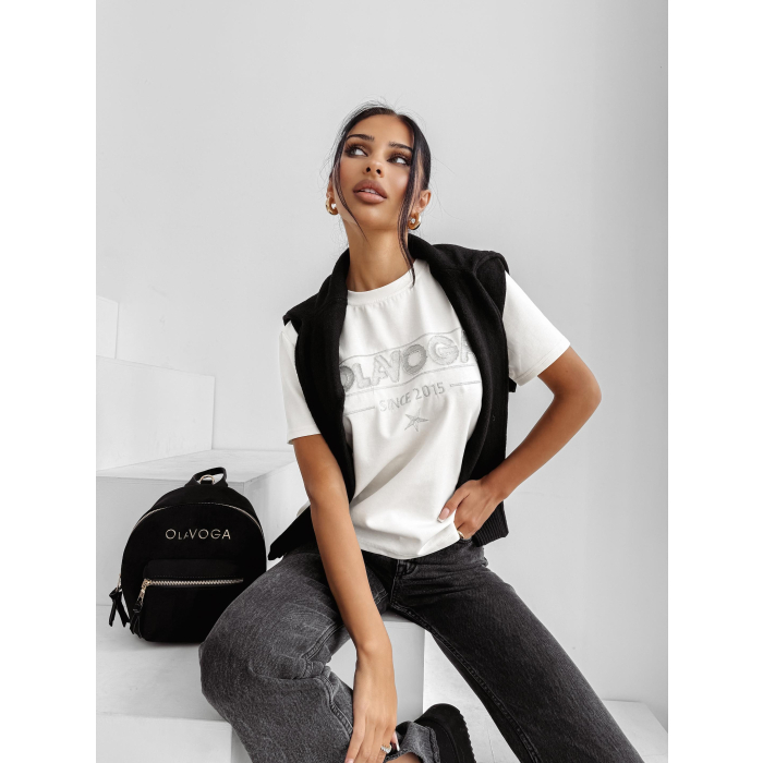 BLUZKA T-SHIRT OLAVOGA BLACK PRINCE ECRU
