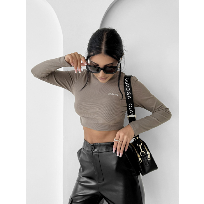 BLUZKA Z WISKOZY OLAVOGA SAE DARK BEIGE