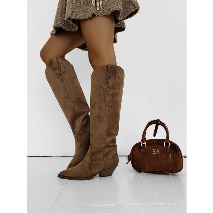 BUTY DAMSKIE KOZAKI KOWBOJKI OLAVOGA SHOES POINT BROWN
