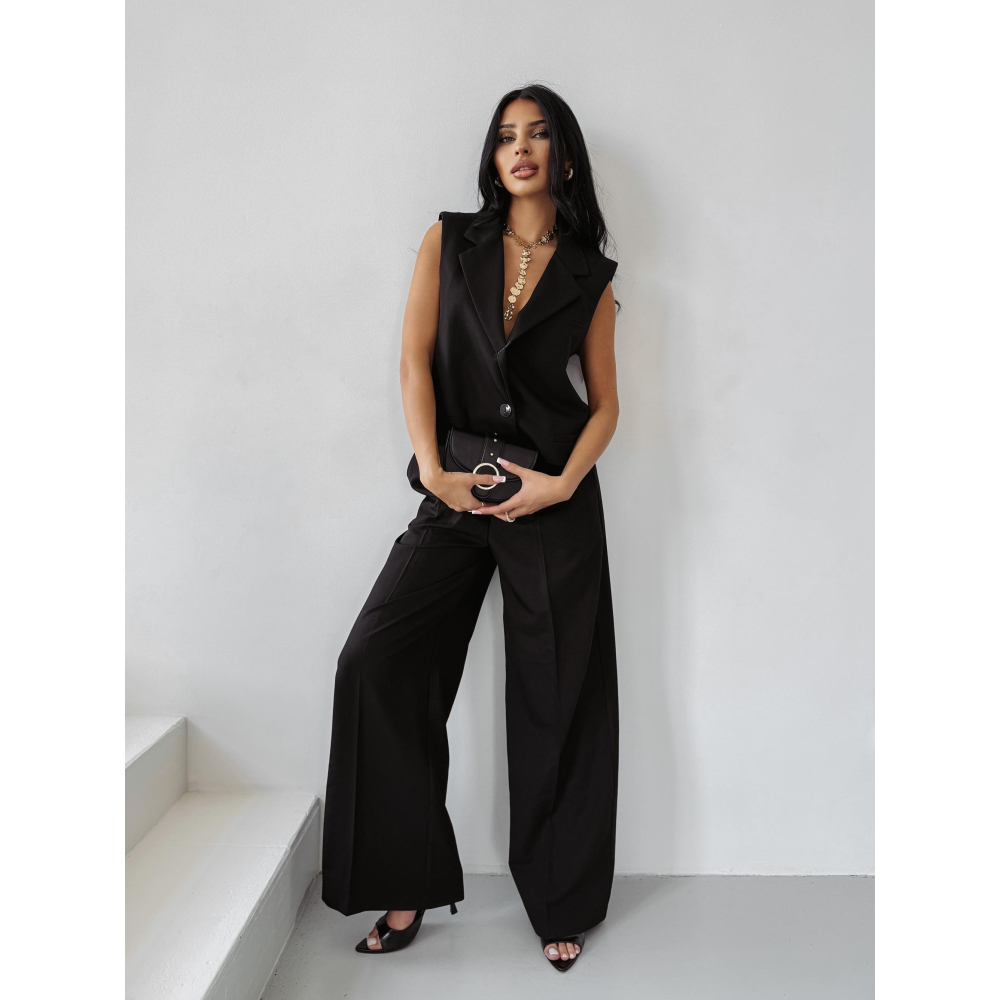 KOMPLET DAMSKI SZEROKIE SPODNIE I KAMIZELKA OLAVOGA MAJESTY BLACK