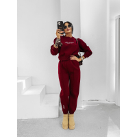 KOMPLET DRES DAMSKI BAWEŁNIANY HAFT OLAVOGA SCRITTO BORDO