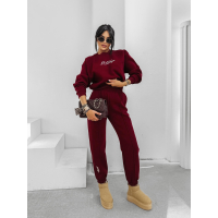 KOMPLET DRES DAMSKI BAWEŁNIANY HAFT OLAVOGA SCRITTO BORDO
