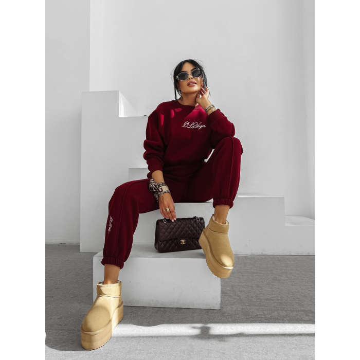 KOMPLET DRES DAMSKI BAWEŁNIANY HAFT OLAVOGA SCRITTO BORDO