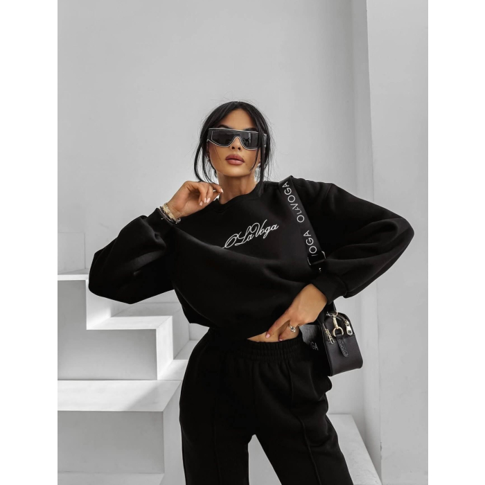 KOMPLET DRES DAMSKI BAWEŁNIANY HAFT OLAVOGA SCRITTO BLACK