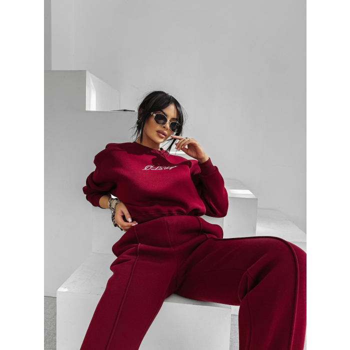 KOMPLET DRES DAMSKI BAWEŁNIANY HAFT OLAVOGA SCRITTO BORDO