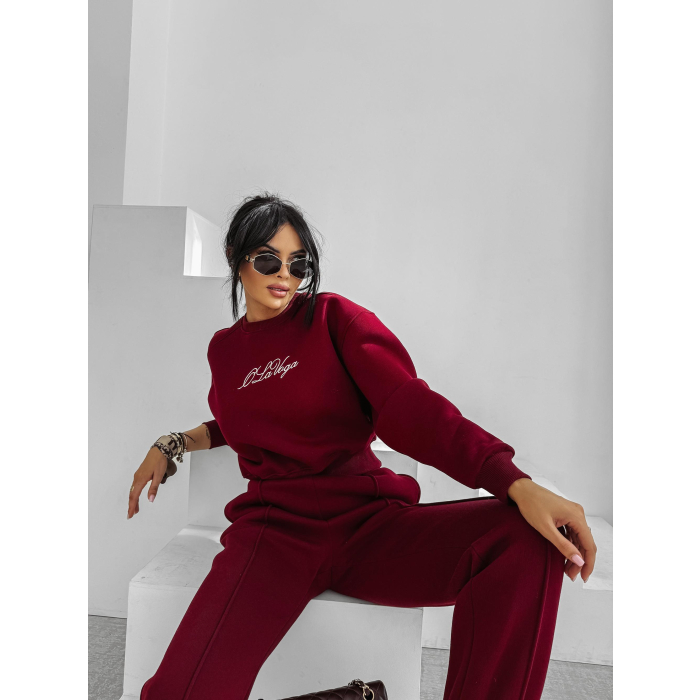 KOMPLET DRES DAMSKI BAWEŁNIANY HAFT OLAVOGA SCRITTO BORDO