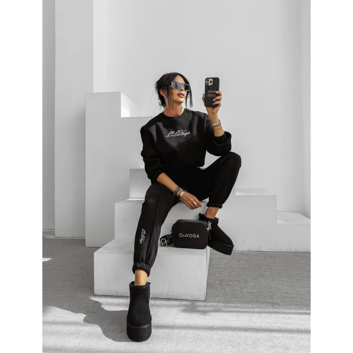 KOMPLET DRES DAMSKI BAWEŁNIANY HAFT OLAVOGA SCRITTO BLACK
