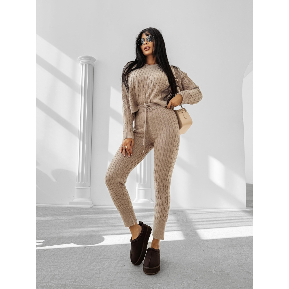 KOMPLET DRES DAMSKI DZIANINOWY WARKOCZ OLAVOGA OLIA BEIGE