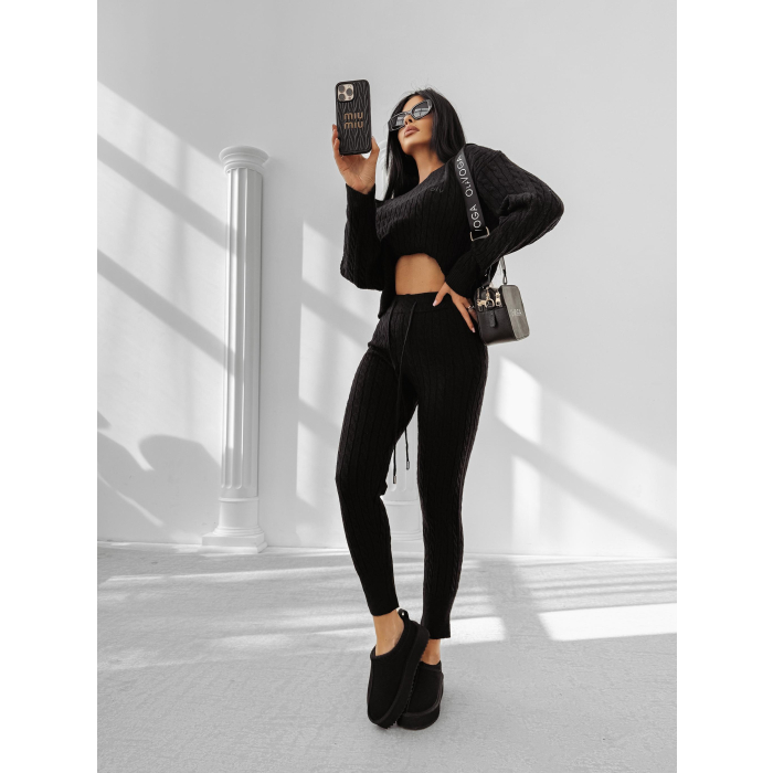 KOMPLET DRES DAMSKI DZIANINOWY WARKOCZ OLAVOGA OLIA BLACK