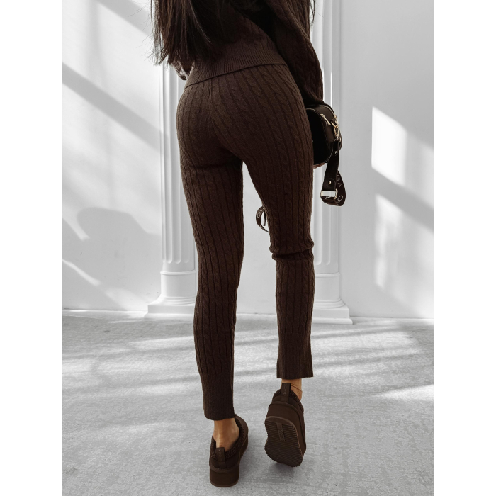 KOMPLET DRES DAMSKI DZIANINOWY WARKOCZ OLAVOGA OLIA CHOCOLATE