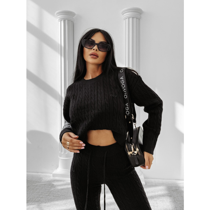 KOMPLET DRES DAMSKI DZIANINOWY WARKOCZ OLAVOGA OLIA BLACK