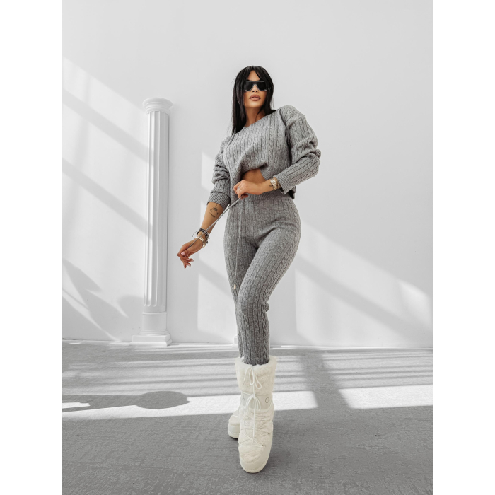KOMPLET DRES DAMSKI DZIANINOWY WARKOCZ OLAVOGA OLIA GRAY