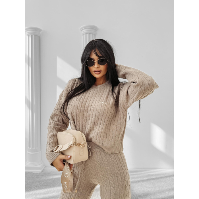 KOMPLET DRES DAMSKI DZIANINOWY WARKOCZ OLAVOGA OLIA BEIGE