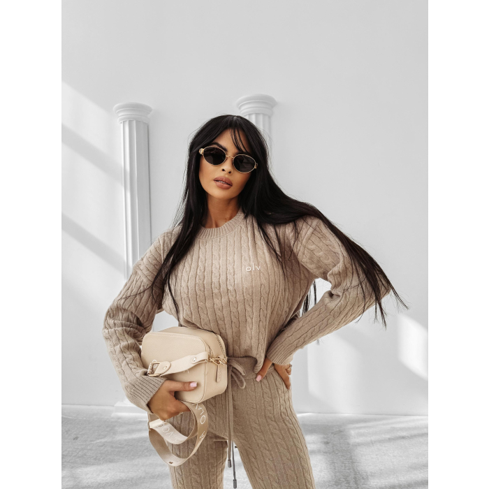 KOMPLET DRES DAMSKI DZIANINOWY WARKOCZ OLAVOGA OLIA BEIGE