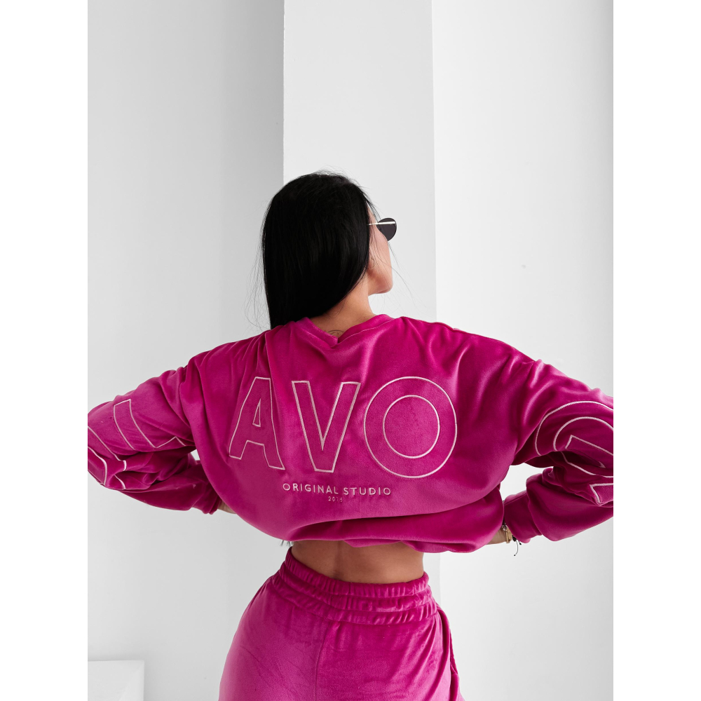 KOMPLET DRES DAMSKI WELUROWY HAFT OLAVOGA VELVET ASH AMARANT