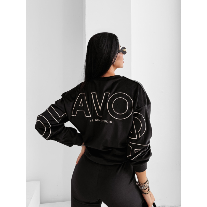 KOMPLET DRES DAMSKI WELUROWY HAFT OLAVOGA VELVET ASH BLACK