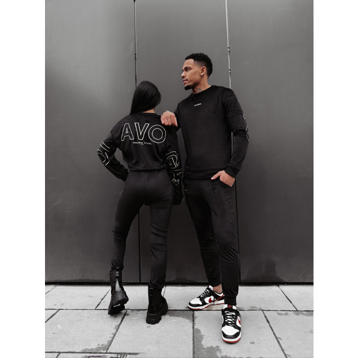 KOMPLET DRES DAMSKI WELUROWY HAFT OLAVOGA VELVET ASH BLACK