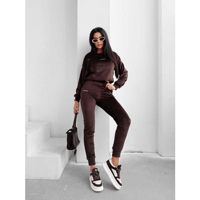 KOMPLET DRES DAMSKI WELUROWY HAFT OLAVOGA VELVET ASH BROWN