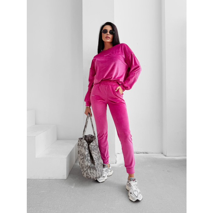 KOMPLET DRES DAMSKI WELUROWY HAFT OLAVOGA VELVET ASH AMARANT