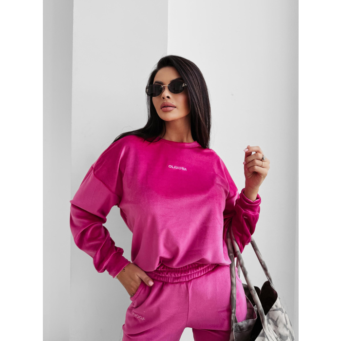 KOMPLET DRES DAMSKI WELUROWY HAFT OLAVOGA VELVET ASH AMARANT