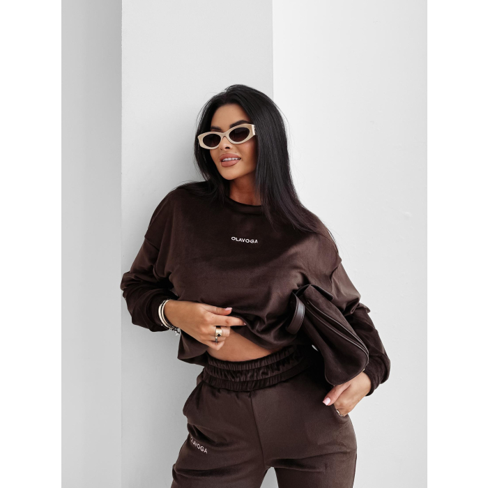 KOMPLET DRES DAMSKI WELUROWY HAFT OLAVOGA VELVET ASH BROWN