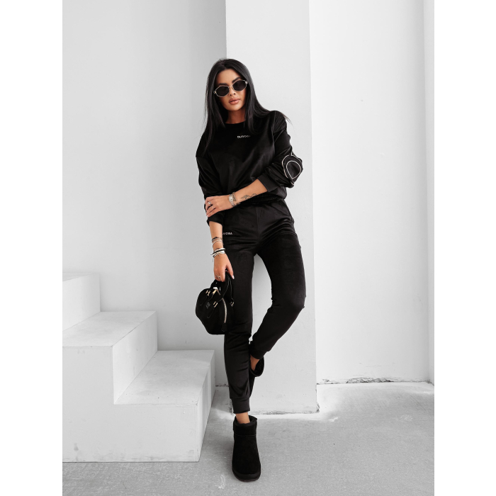KOMPLET DRES DAMSKI WELUROWY HAFT OLAVOGA VELVET ASH BLACK