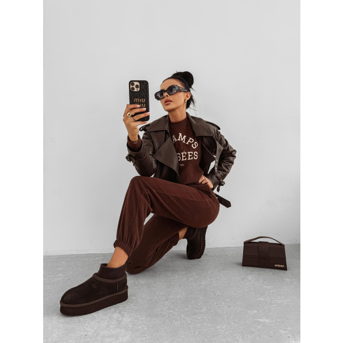 KOMPLET DRES DAMSKI SZTRUKS OLAVOGA BISCUIT BROWN