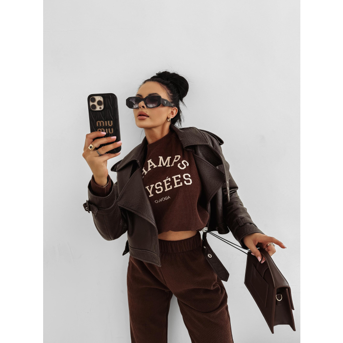 KOMPLET DRES DAMSKI SZTRUKS OLAVOGA BISCUIT BROWN