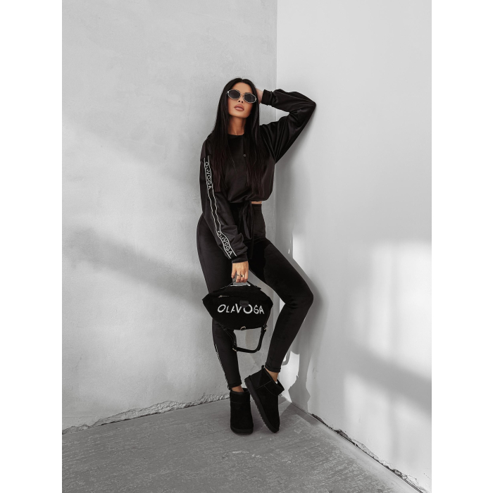 KOMPLET DRES DAMSKI WELUROWY HAFT LAMPASY OLAVOGA VELVET AURA BLACK