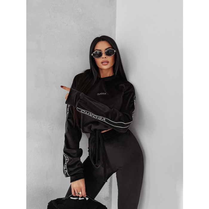 KOMPLET DRES DAMSKI WELUROWY HAFT LAMPASY OLAVOGA VELVET AURA BLACK