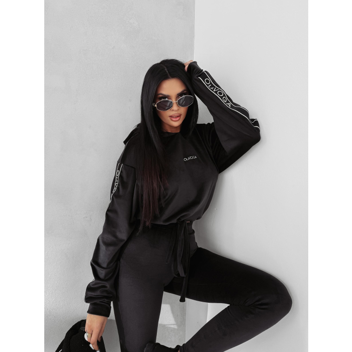 KOMPLET DRES DAMSKI WELUROWY HAFT LAMPASY OLAVOGA VELVET AURA BLACK