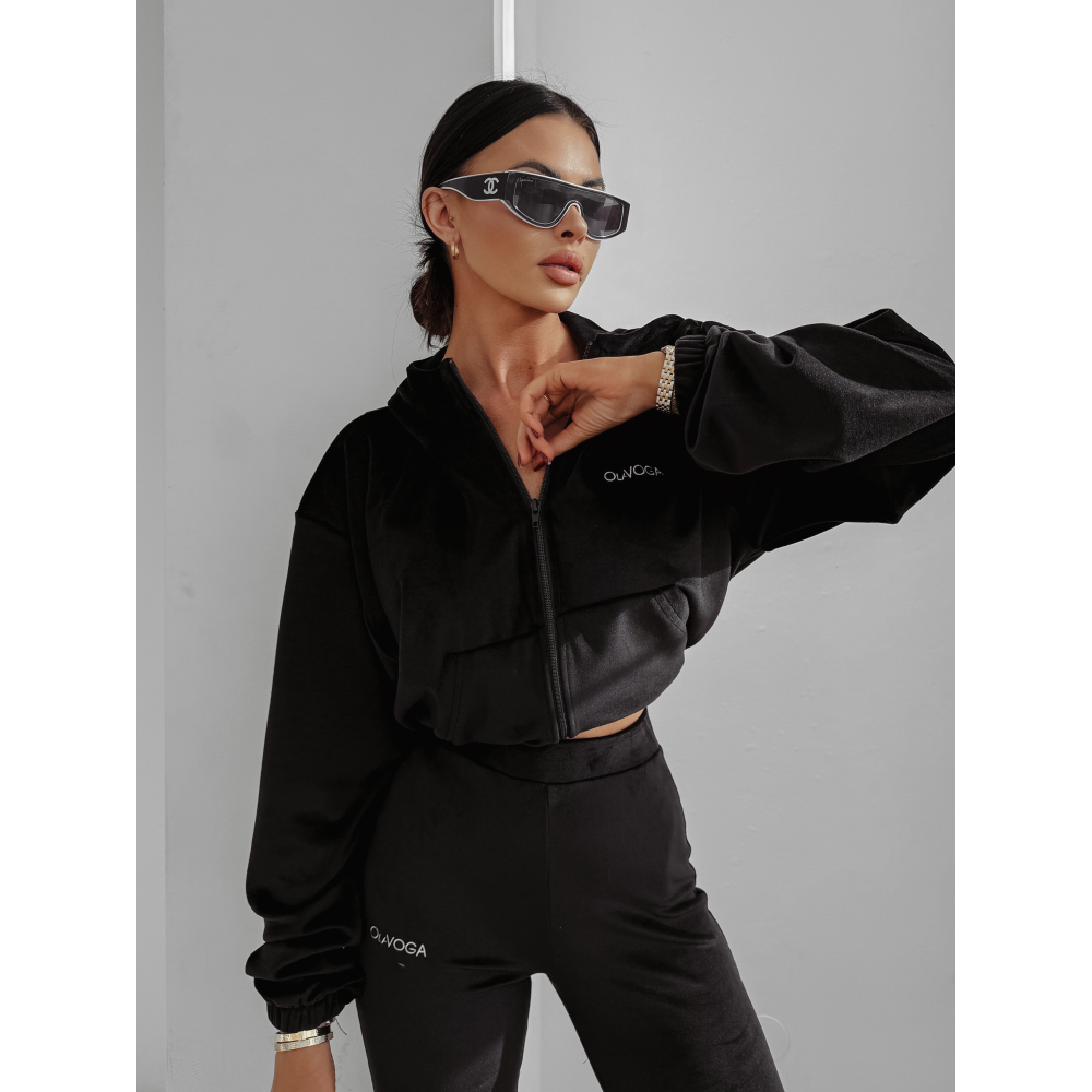 KOMPLET DRES DAMSKI WELUROWY HAFT LAMPASY OLAVOGA VELVET WOOD BLACK