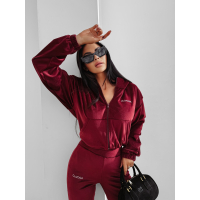 KOMPLET DRES DAMSKI WELUROWY HAFT LAMPASY OLAVOGA VELVET WOOD BURGUND
